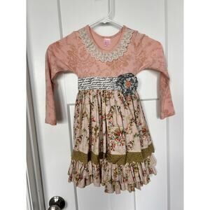 Giggle Moon Girl‎ Floral Ruffle Lace Dress Long Sleeve Multicolor Size 6X